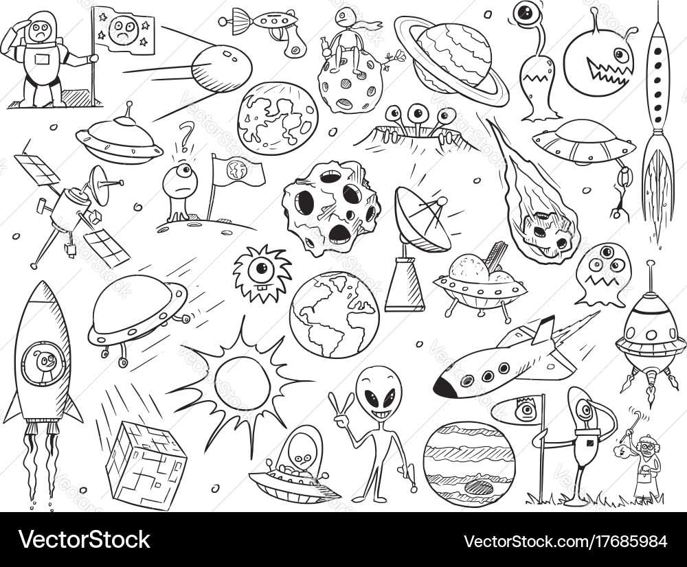 Alien Monster Doodle Set Vector Image