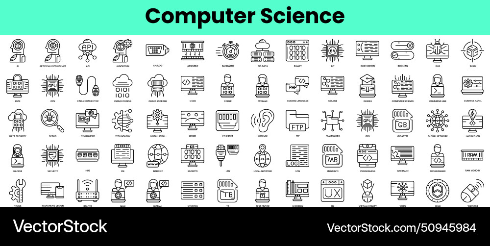 Set of computer science icons linear style icon Set of computer science icons linear style icon Vector Image