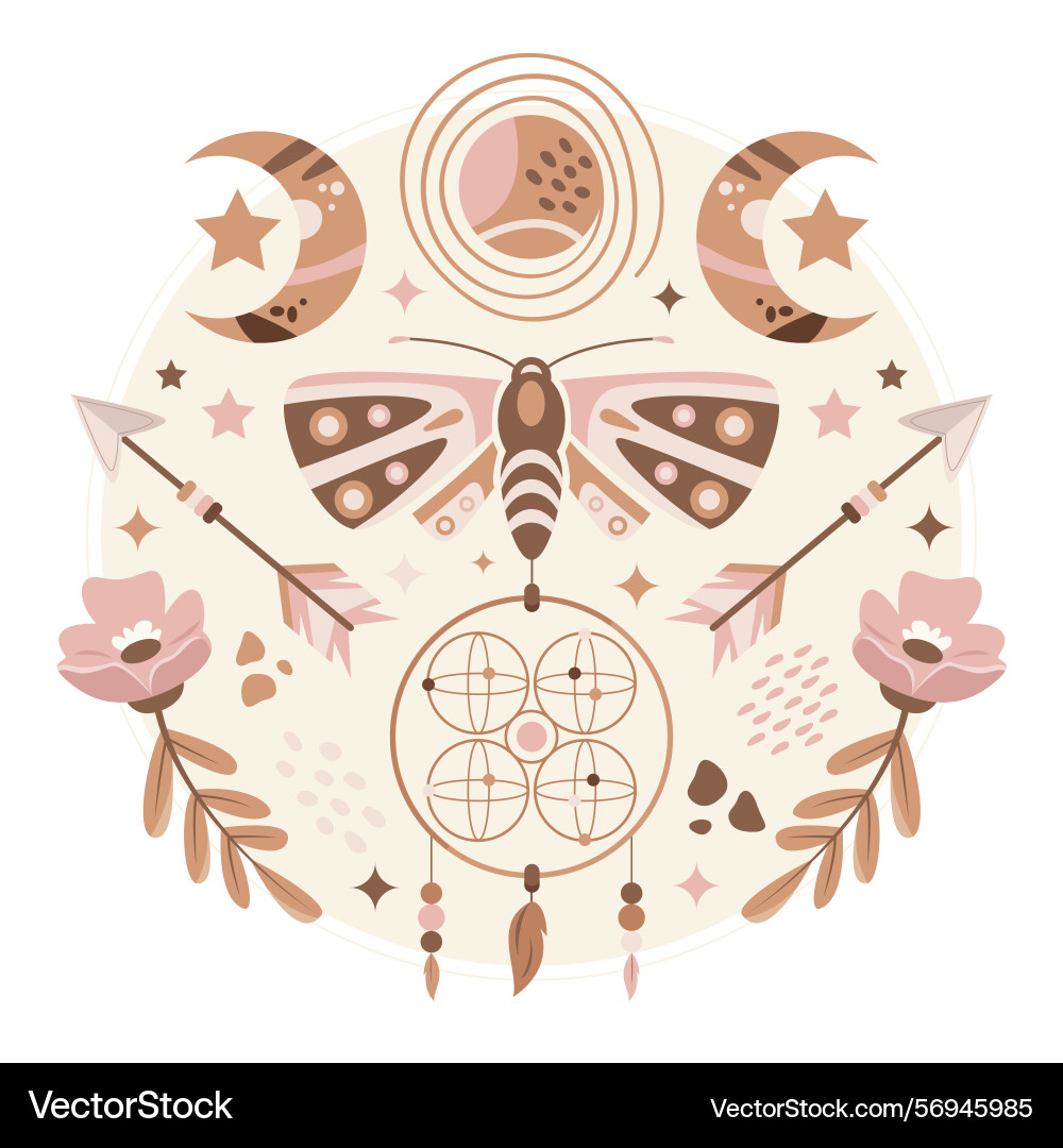Bohemian abstract nature elements composition Vector Image