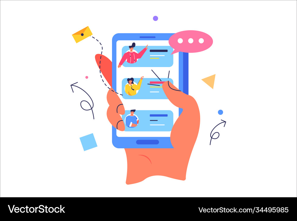 Concept female hand chooses contacts in phone Concept female hand chooses contacts in phone vector image