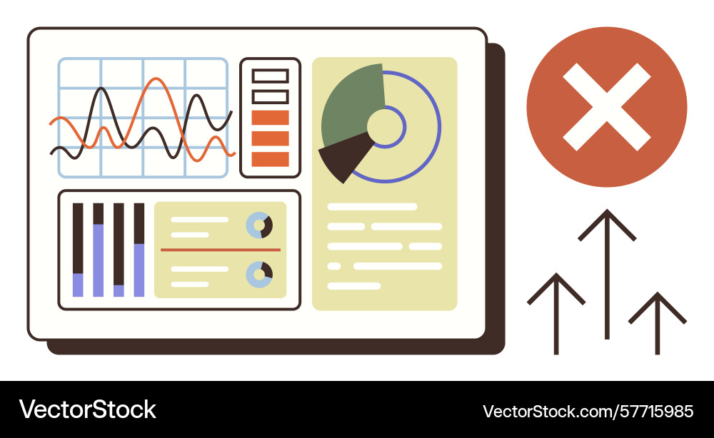 Data dashboard with error indicator and rising vector image