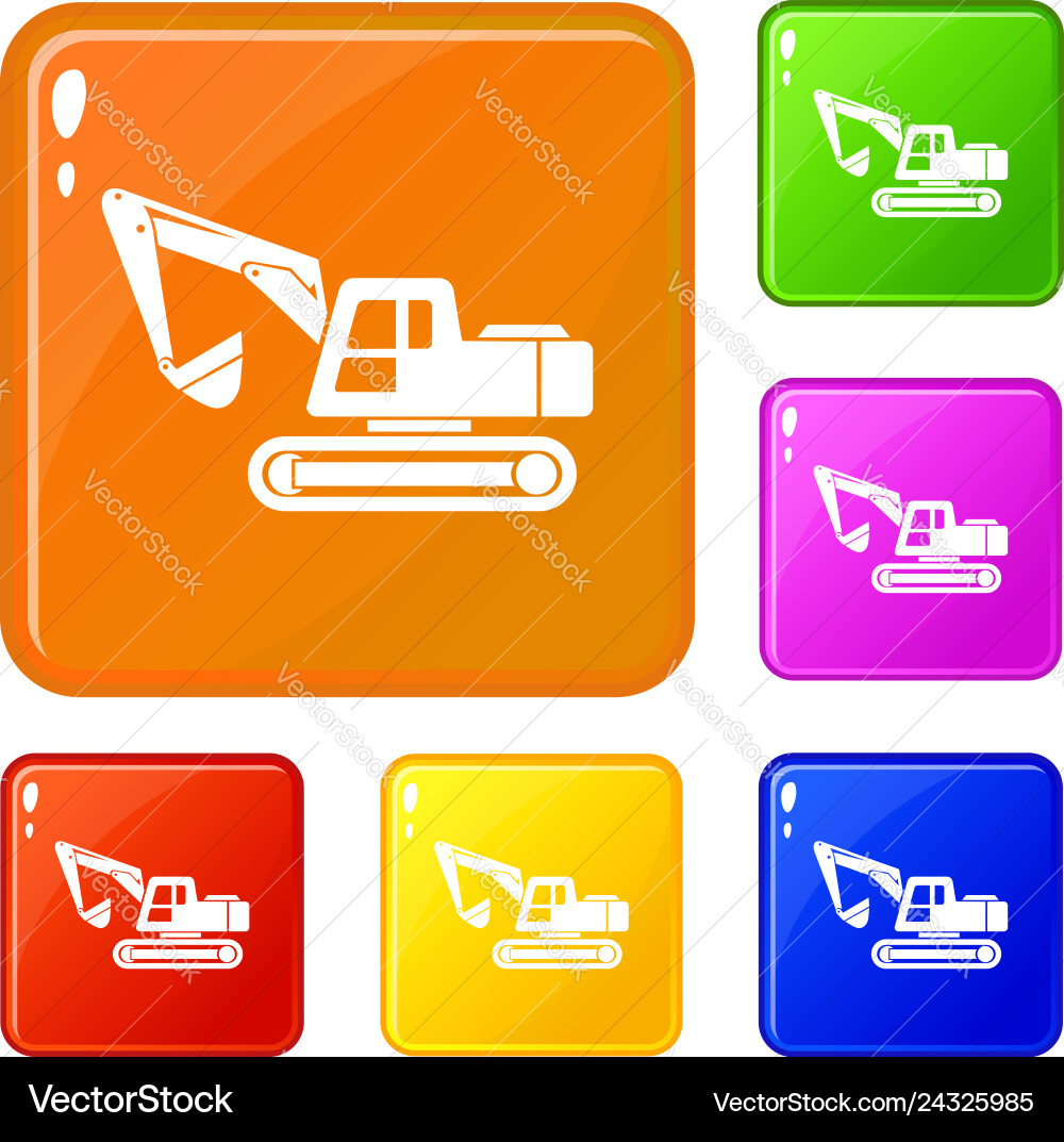 Digging machine icons set color Digging machine icons set color vector image