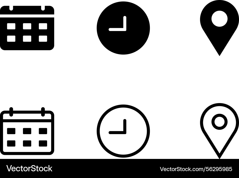 Minimalist date time location address icon set Vector Image
