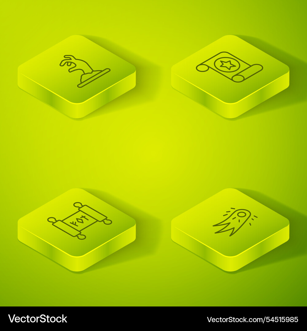 Set isometric line magic scroll fireball Vector Image