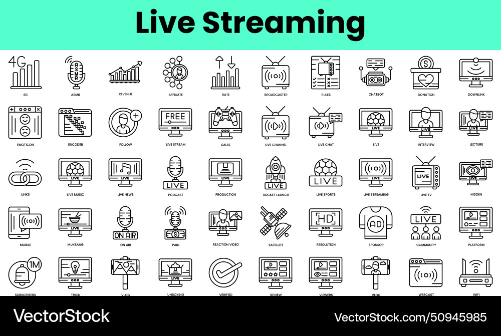 Set of live streaming icons linear style icon Vector Image