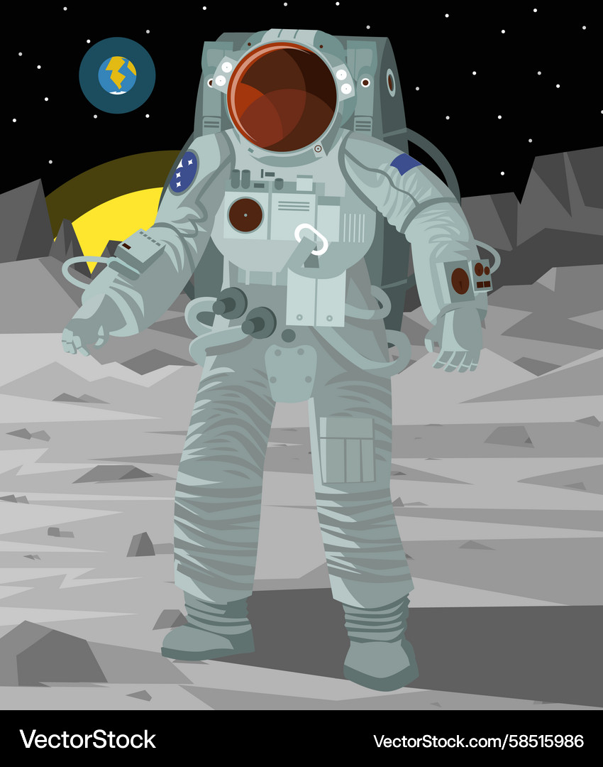 Astronaut in Spacesuit Exploring Space Vector Image