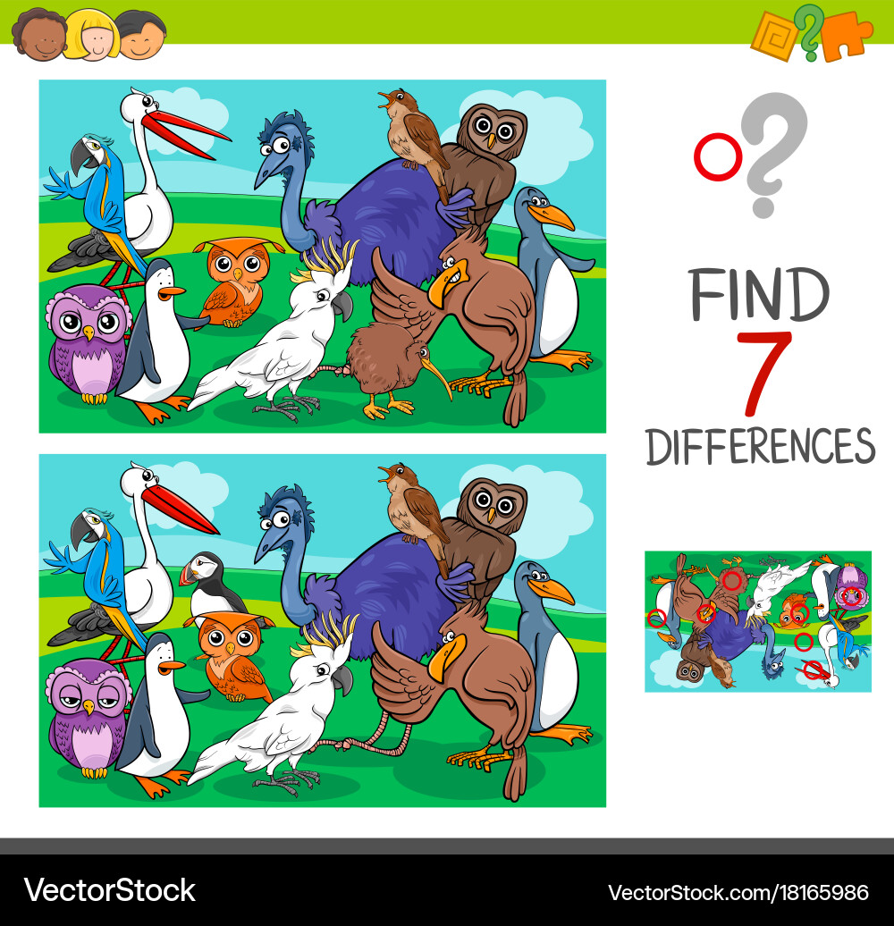 Bird Differences Game - Spot the Differences vector image
