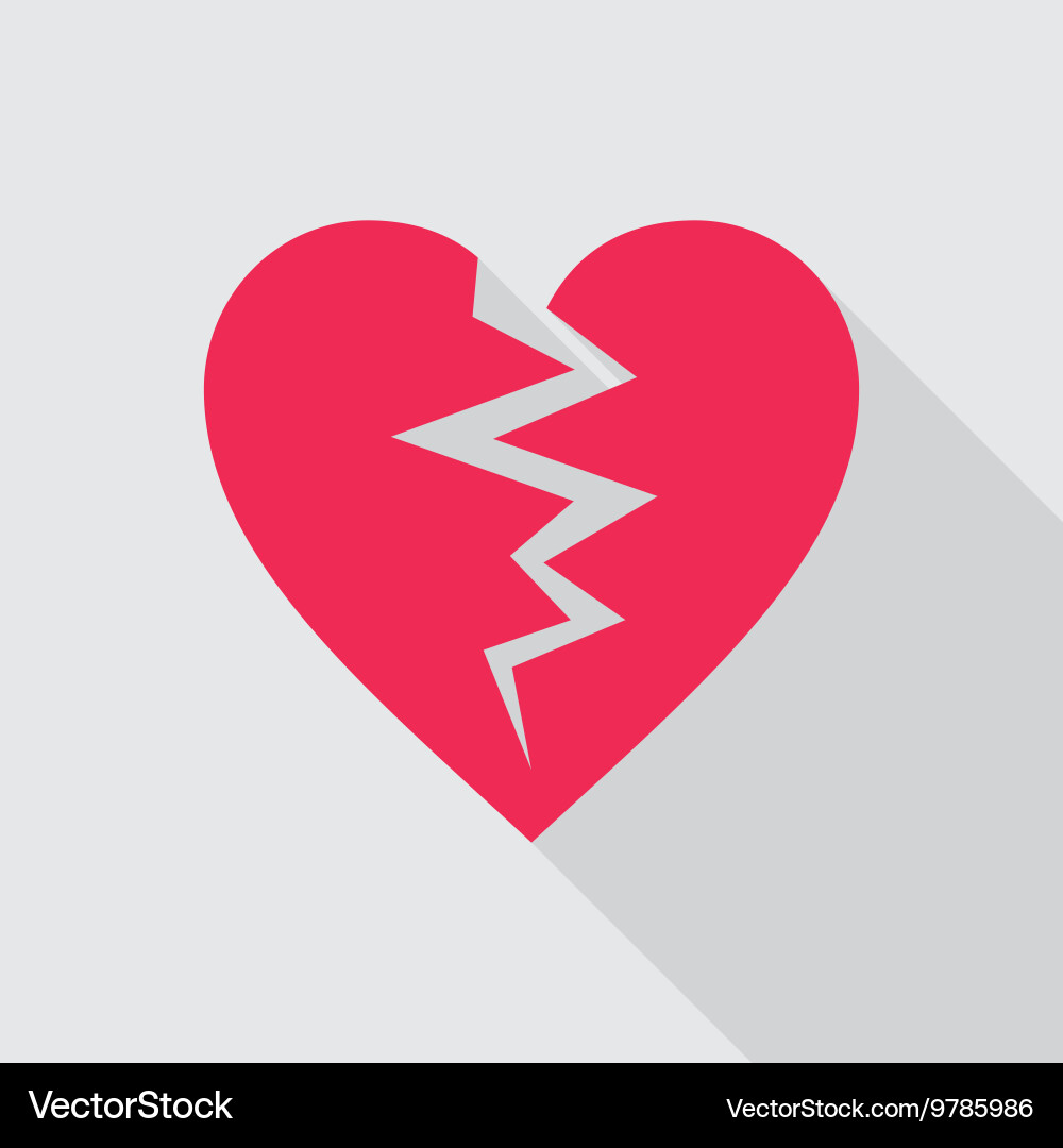 Broken heart flat icon in red color vector image