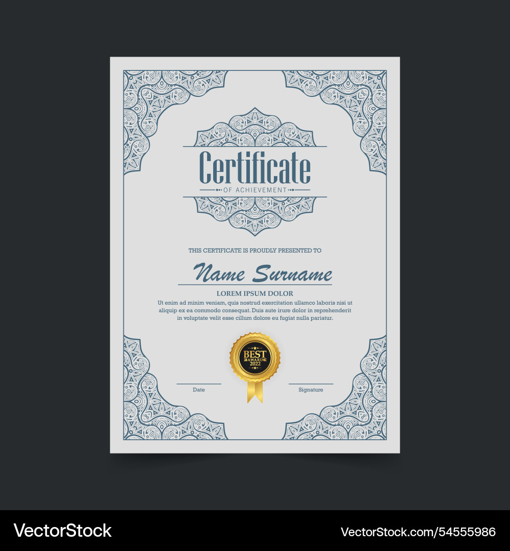Classic certificate of achievement award template Classic certificate of achievement award template vector image