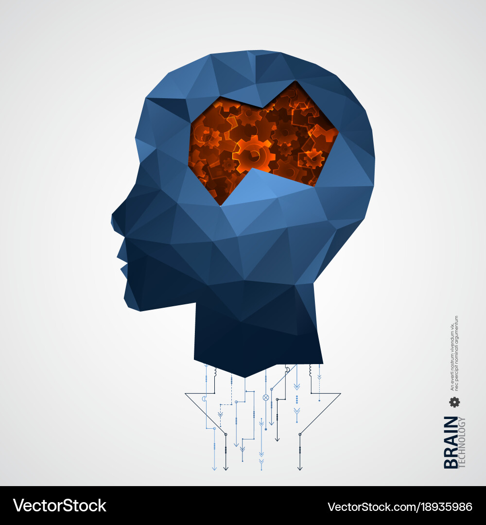 Creative brain background with triangular grid vector image