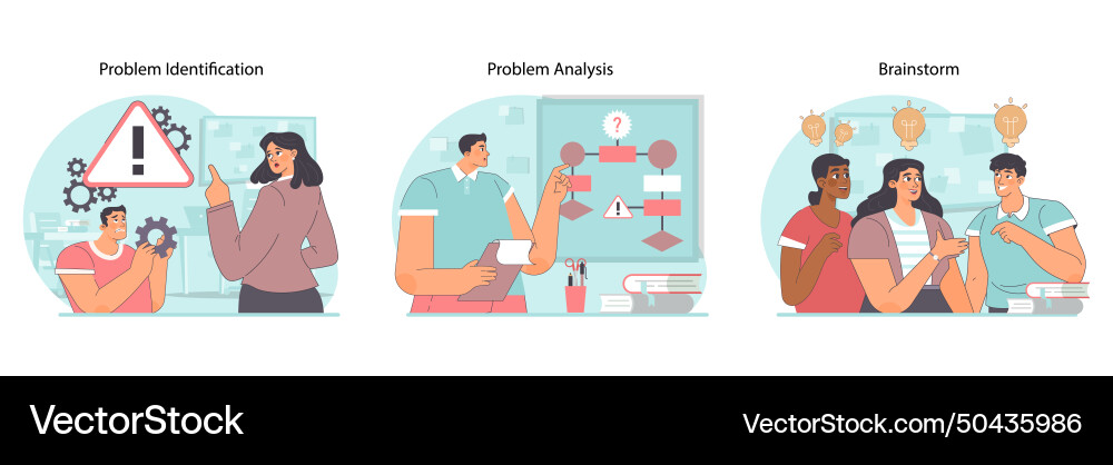 Problem-solving stages set flat Problem-solving stages set flat vector image