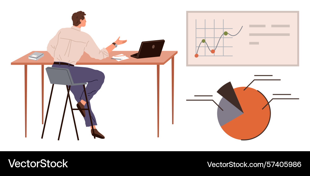 Professional analyzing data charts during a work vector image