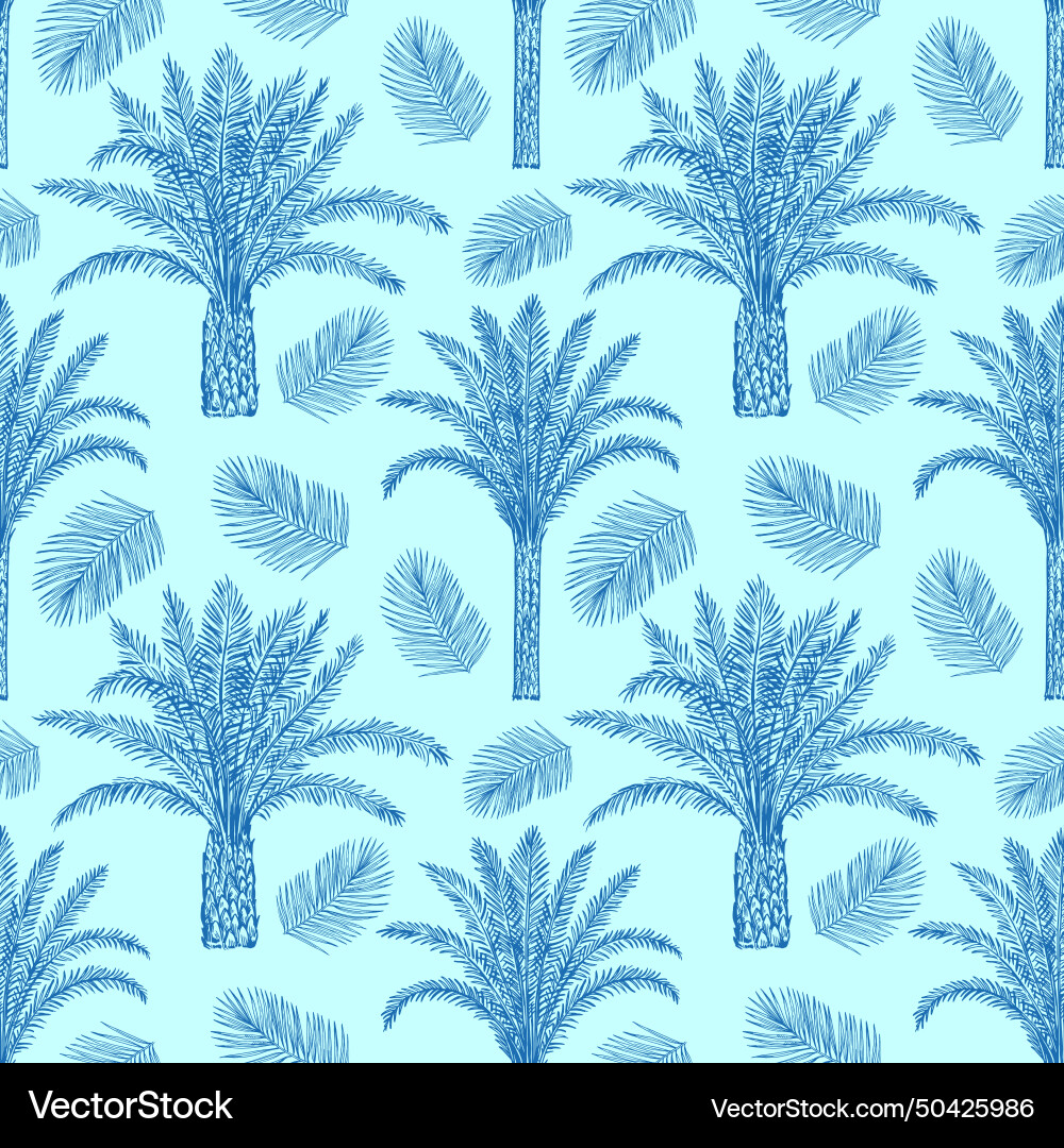Seamless pattern with palm trees and leaves Vector Image