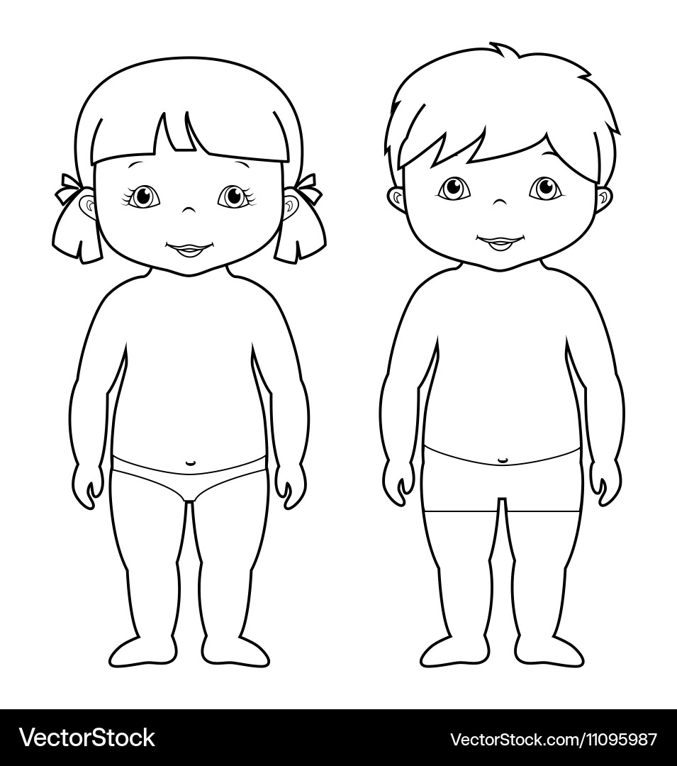 Coloring page of cute baby boy and girl vector image