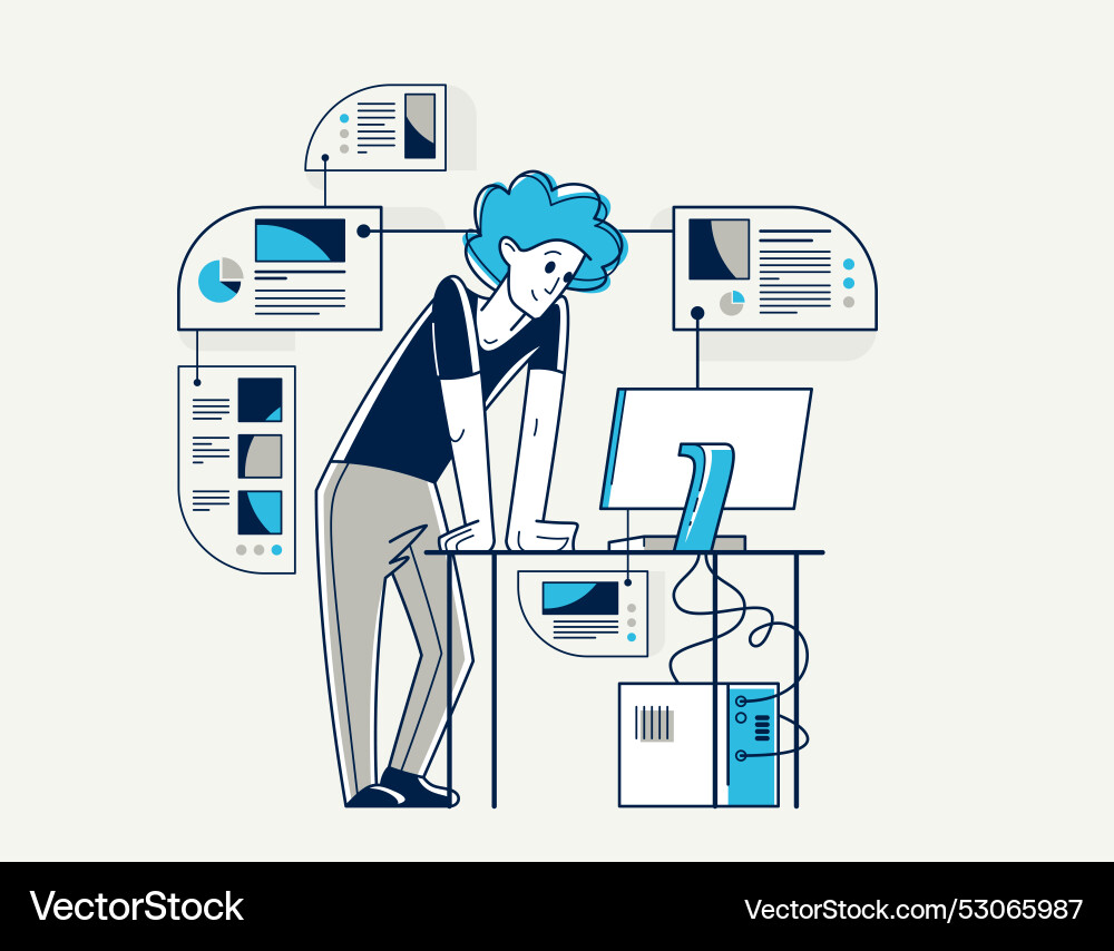 Intellectual worker making analysis of some data Vector Image
