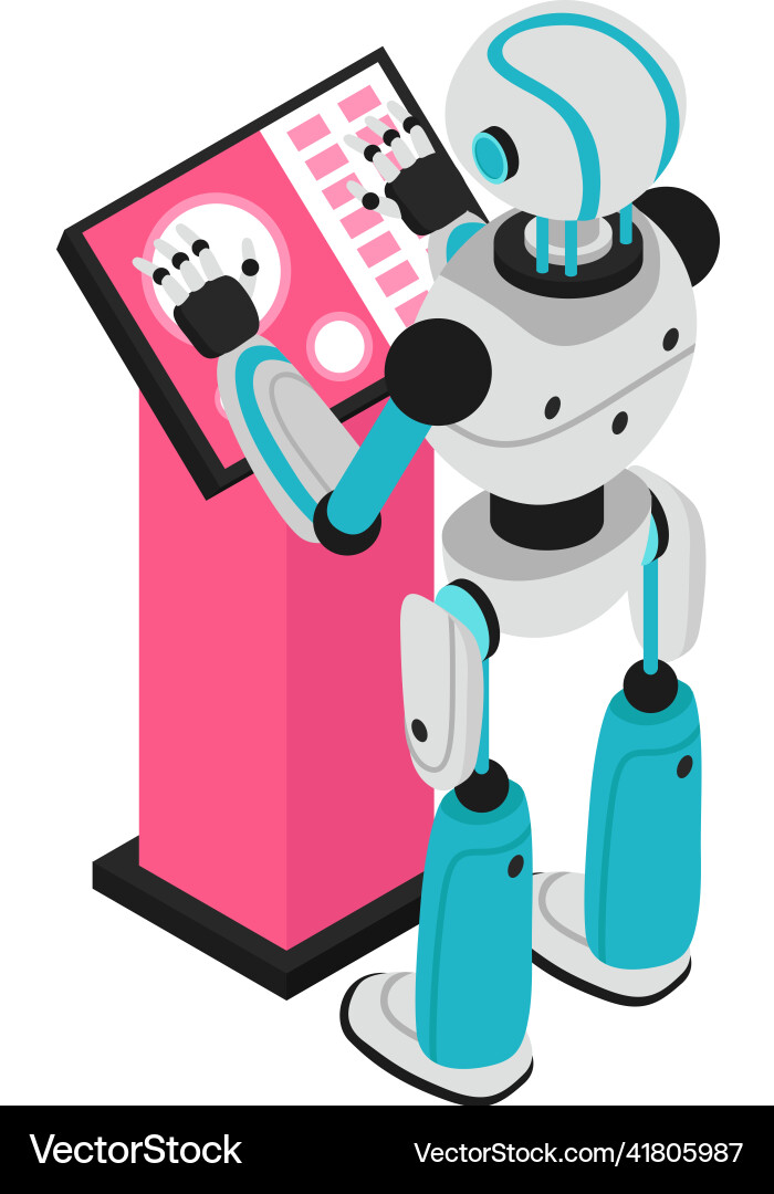 Robot operator isometric composition Robot operator isometric composition vector image