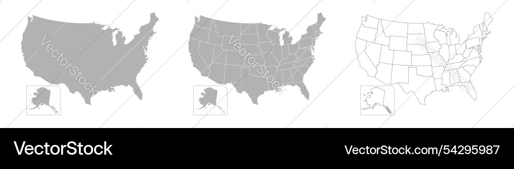 Set of usa maps with main map and regional Vector Image