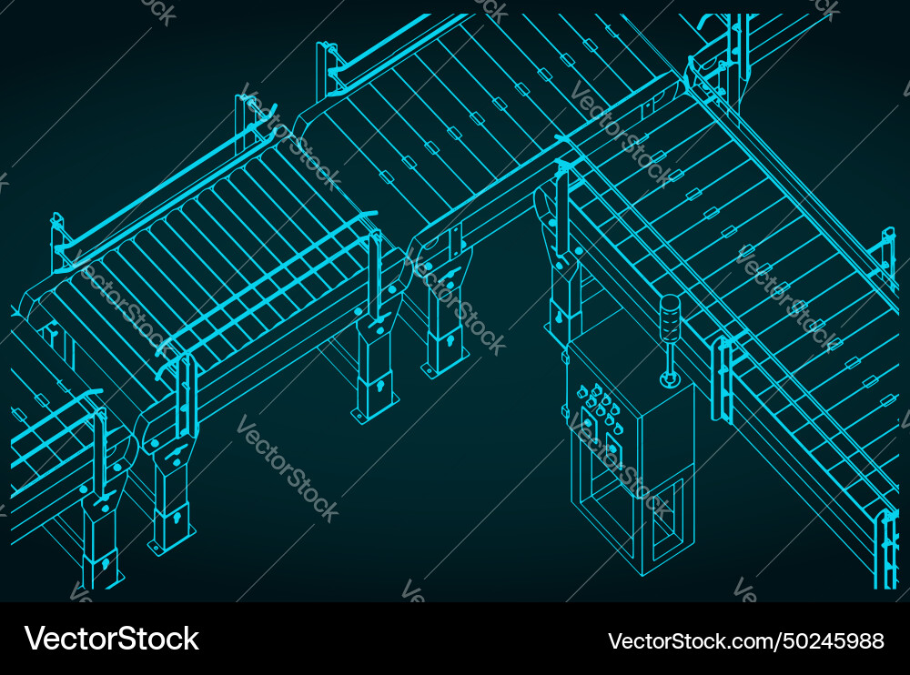 Automated factory conveyor line isometric Automated factory conveyor line isometric vector image