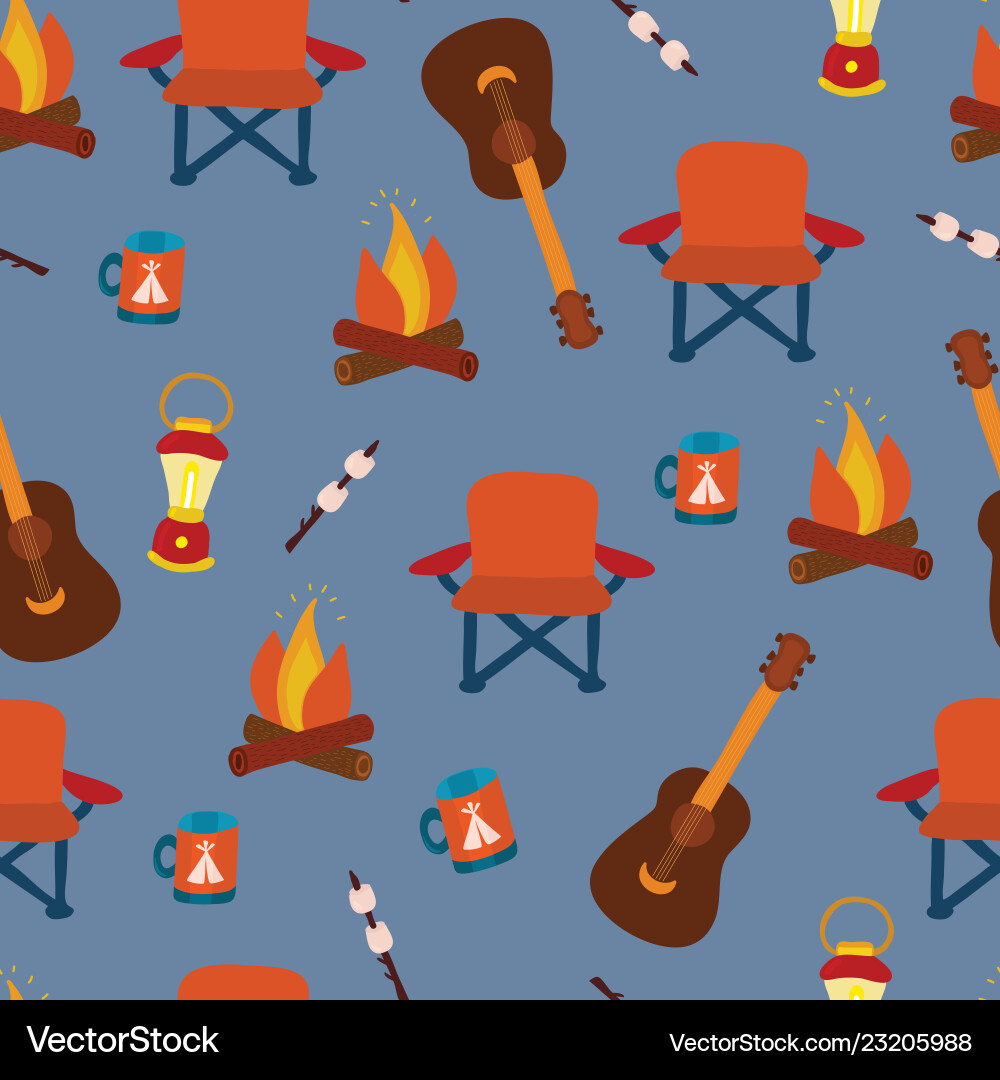 Camping items seamless pattern background Vector Image