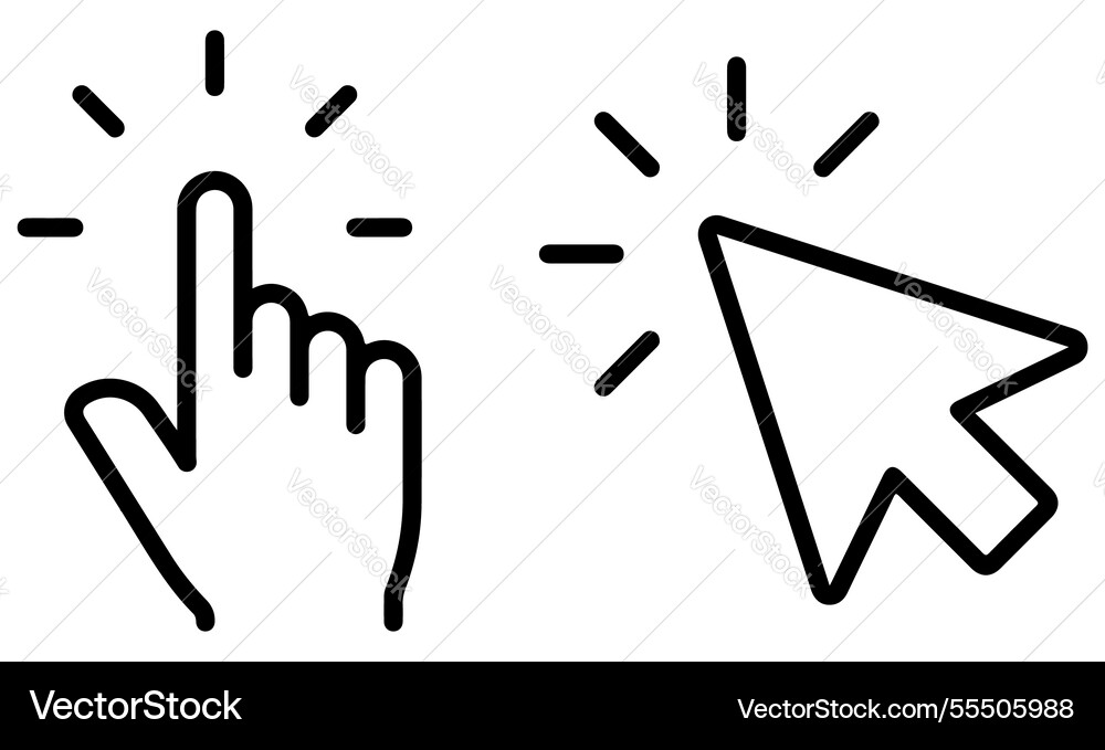 Hand mouse cursor click editable stroke outline Hand mouse cursor click editable stroke outline vector image