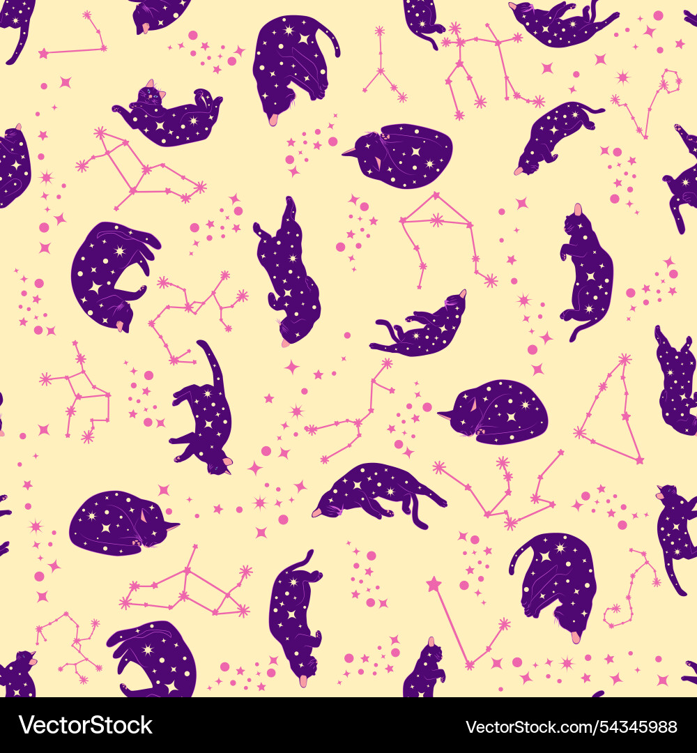 Mystical seamless pattern of cats in boho style Vector Image