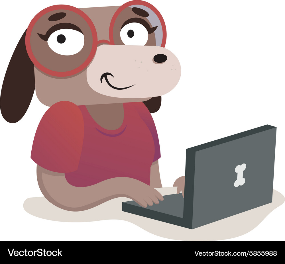 Nerd dog girl using a computer Vector Image