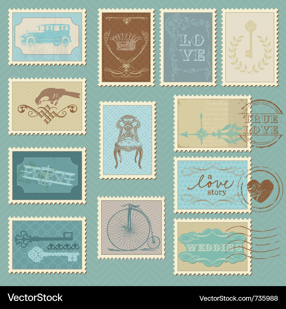 retro-postage-stamps-wedding-theme-royalty-free-vector