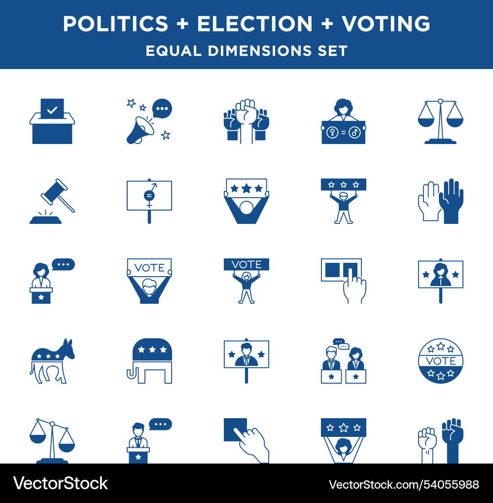 Solid election voting icons equal dimension Solid election voting icons equal dimension Vector Image