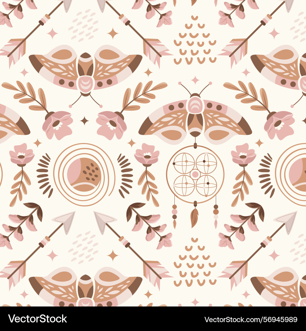 Boho abstract nature elements pattern vector image