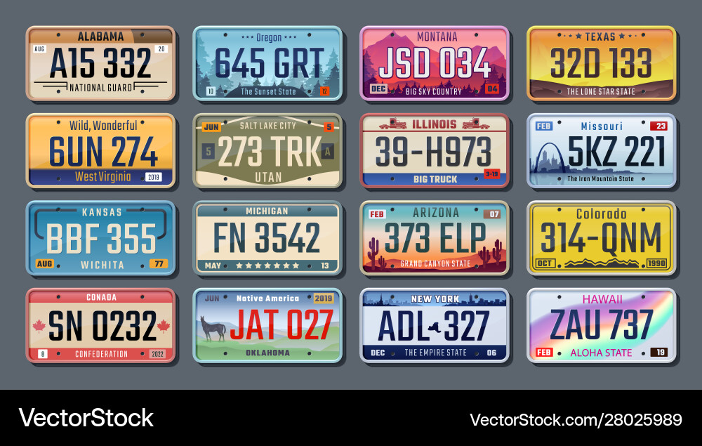 Car plates american registration numbers Car plates american registration numbers vector image