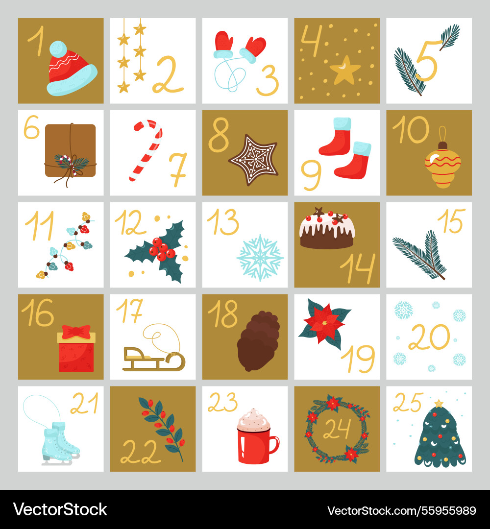 Christmas advent calendar dates from the first Vector Image