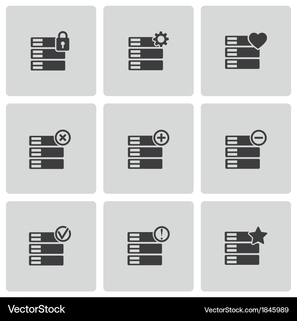 Database Icon Set - Black Vector Image