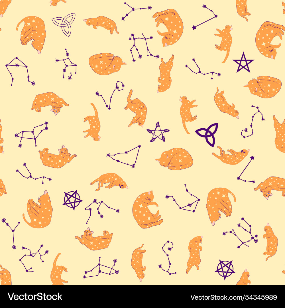 Mystical seamless pattern of cats in boho style Mystical seamless pattern of cats in boho style vector image