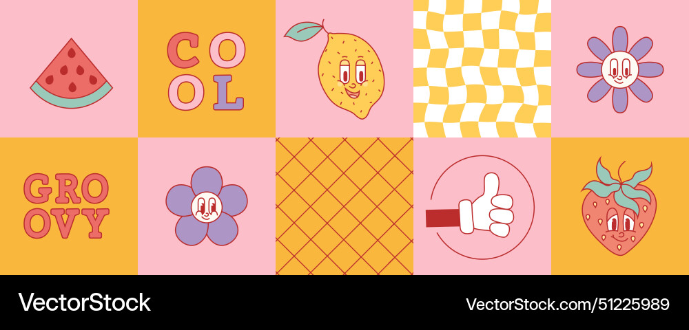 Retro print with hippie groovy characters Vector Image