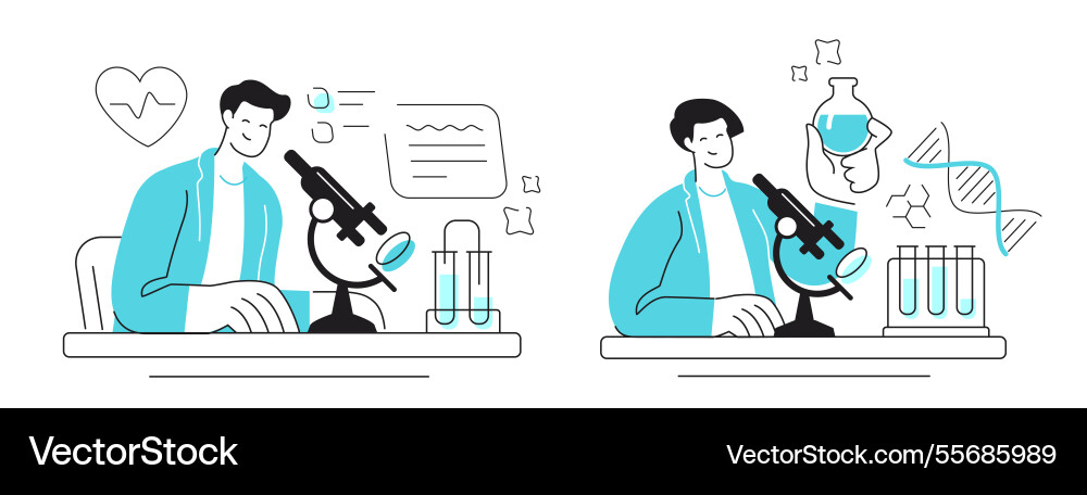 Scientist works with microscope in lab Scientist works with microscope in lab vector image
