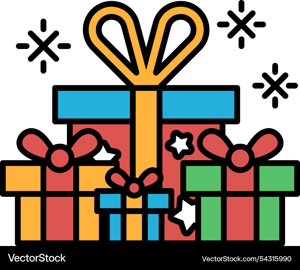 A stack of colorful boxes with large orange bow Vector Image
