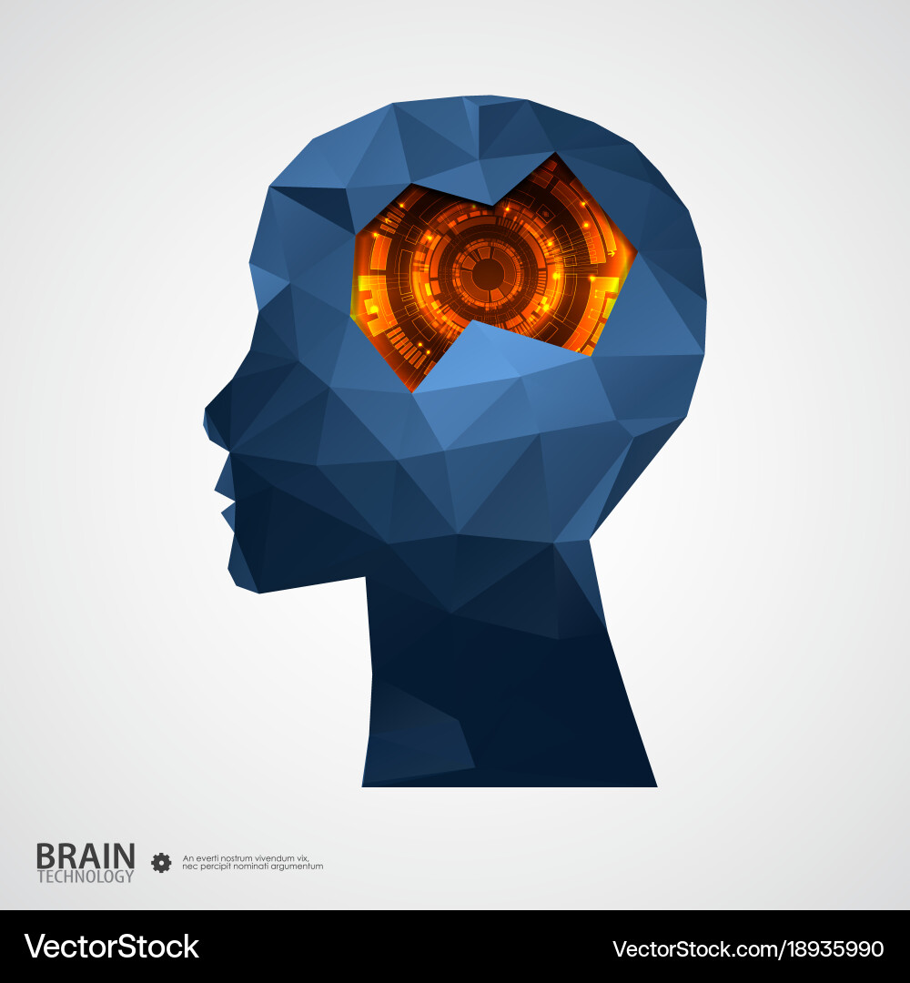 Creative brain background with triangular grid vector image