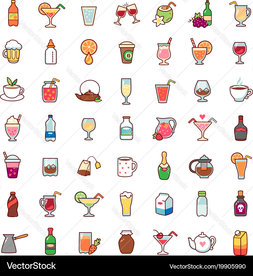 Drinks Icons Set Royalty Free Vector Image - VectorStock