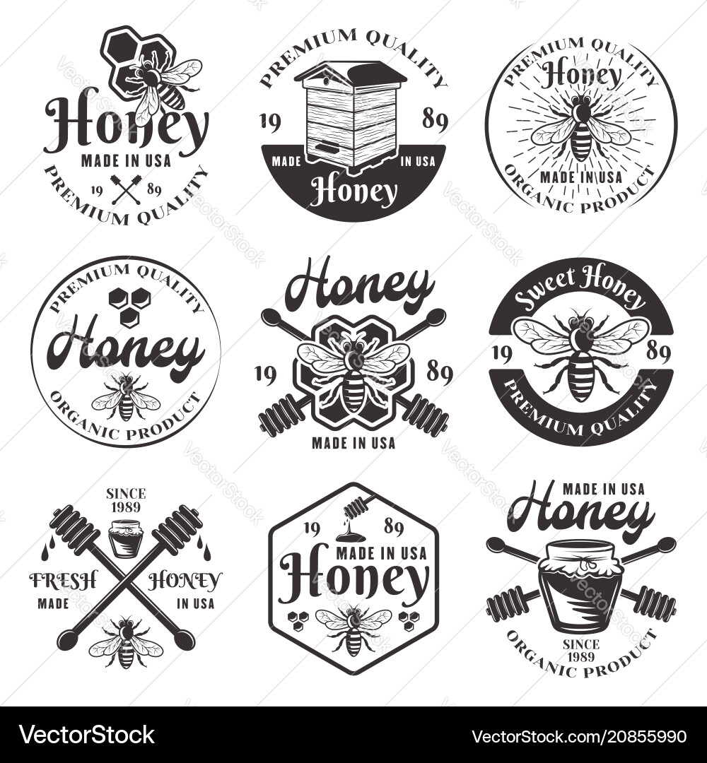 Honey Beekeeping Set - Black Emblems vector image