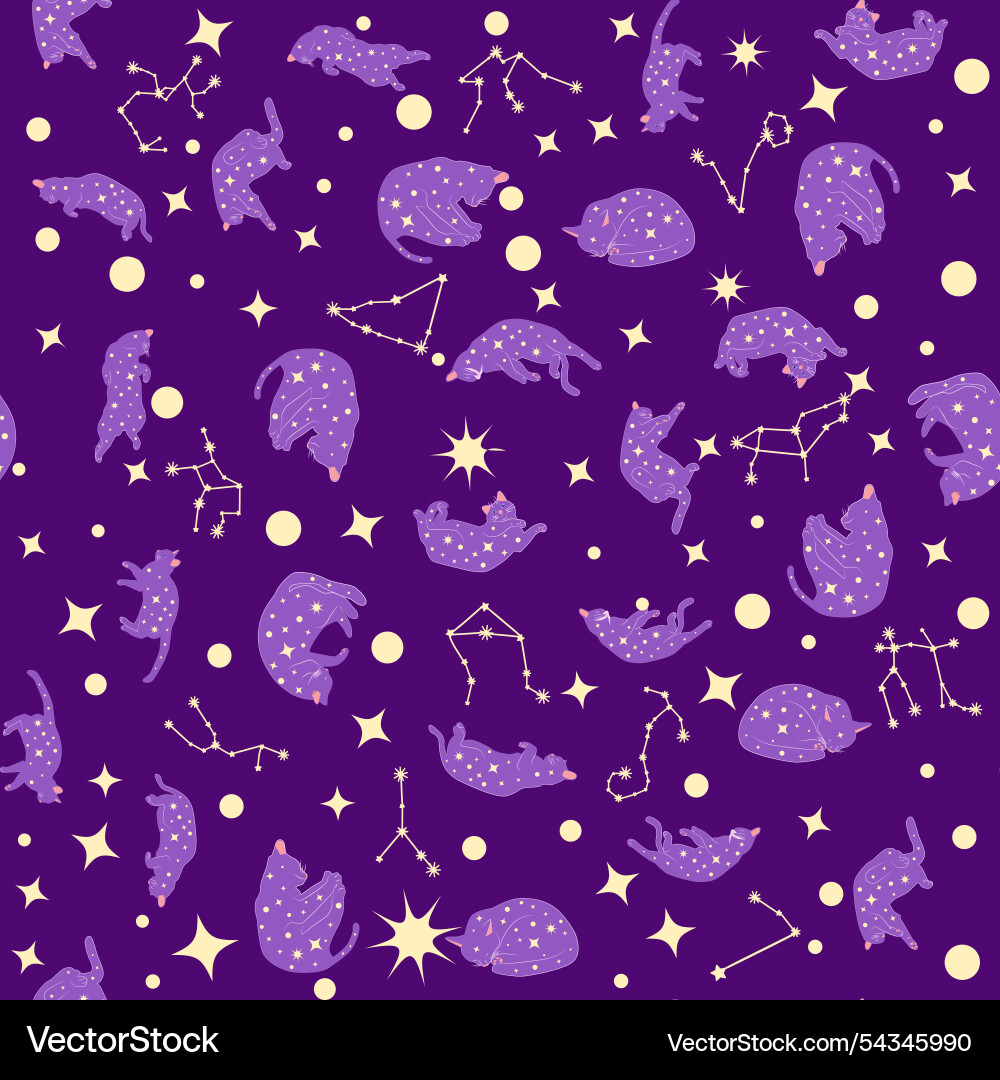 Mystical seamless pattern of cats in boho style Mystical seamless pattern of cats in boho style vector image