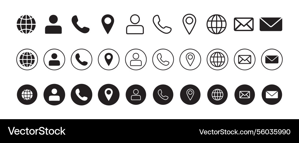 Phone icon set message location website Phone icon set message location website Vector Image