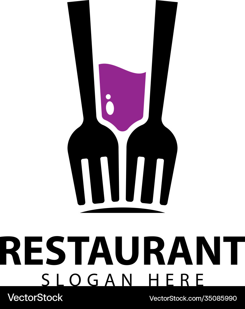 Restaurant logo design with forks and glass – Free Vector | VectorStock, image size:855x1080