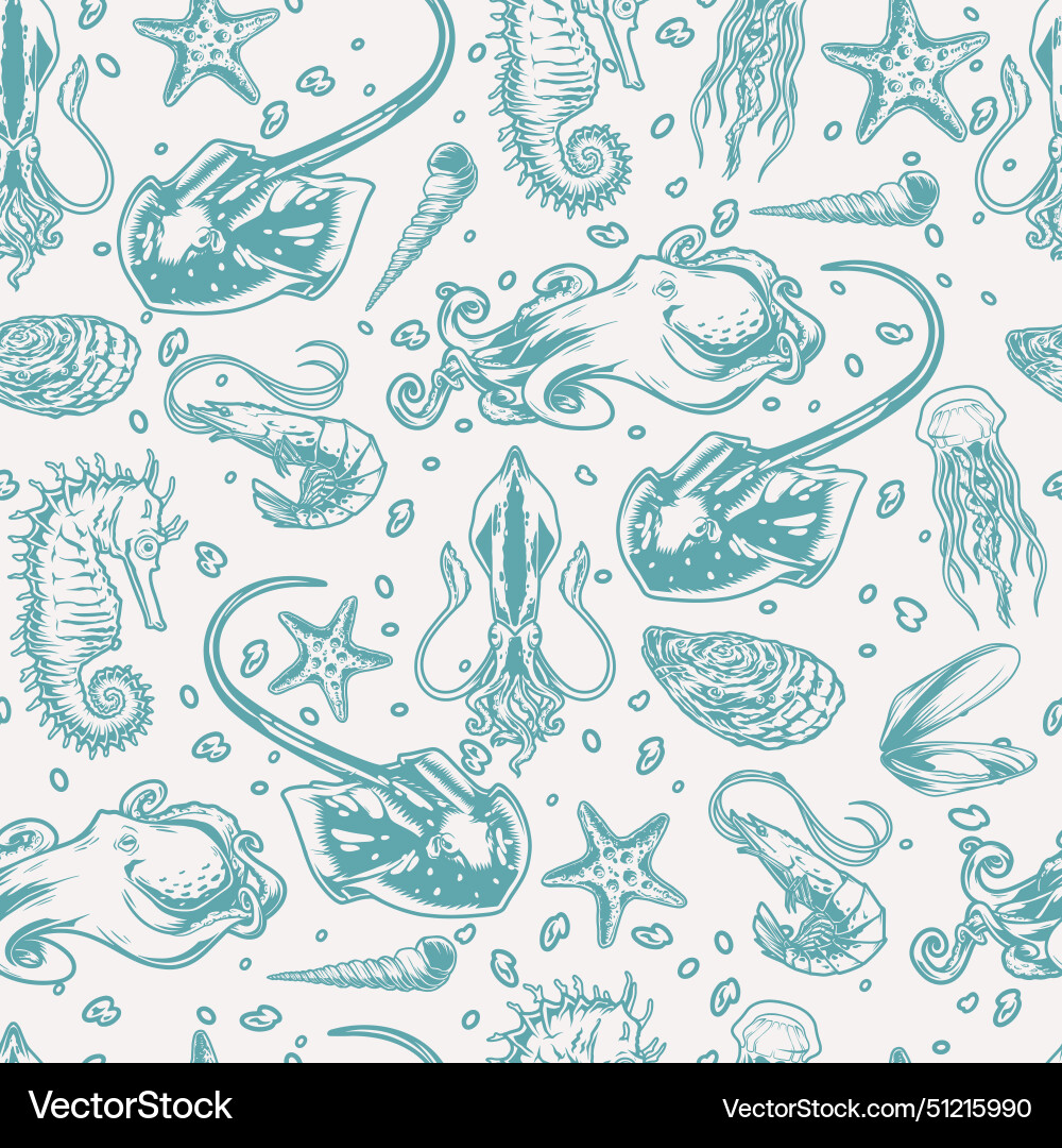 Sea animals pattern seamless monochrome Royalty Free Vector