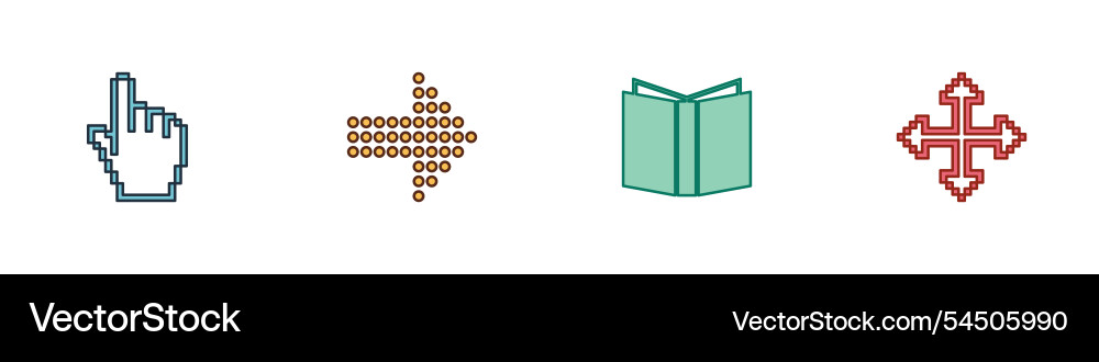 Set pixel hand cursor dots arrow open book Set pixel hand cursor dots arrow open book vector image