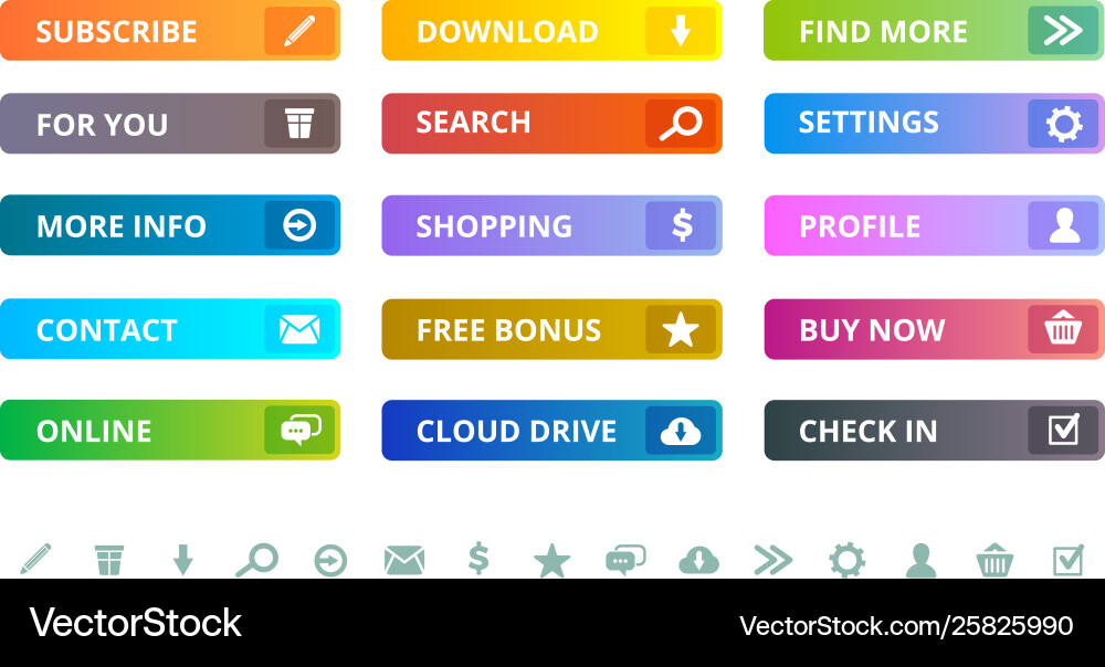 Web buttons internet modern colored flat icons Web buttons internet modern colored flat icons vector image