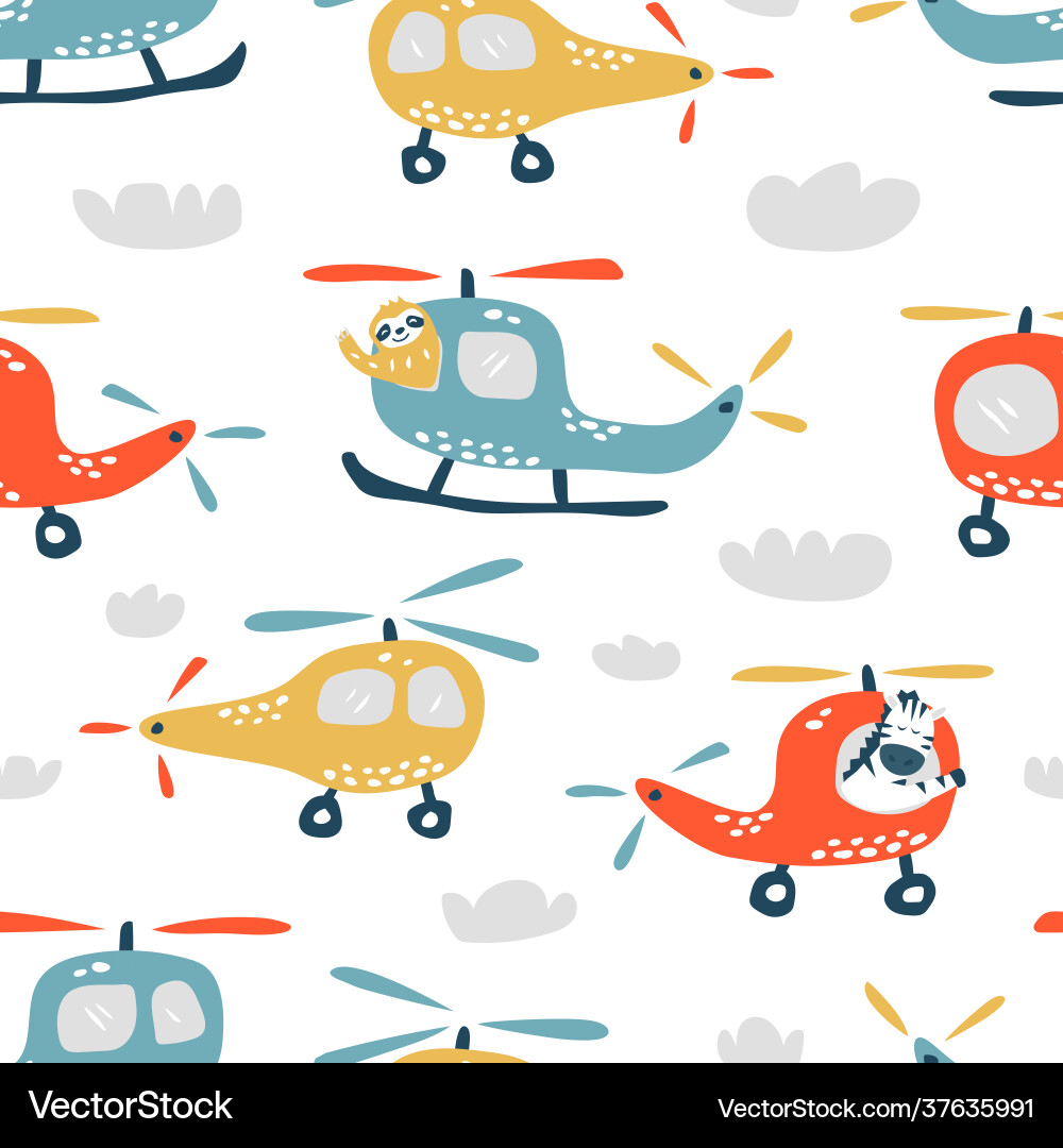 Childish seamless pattern with cute helicopter Childish seamless pattern with cute helicopter vector image