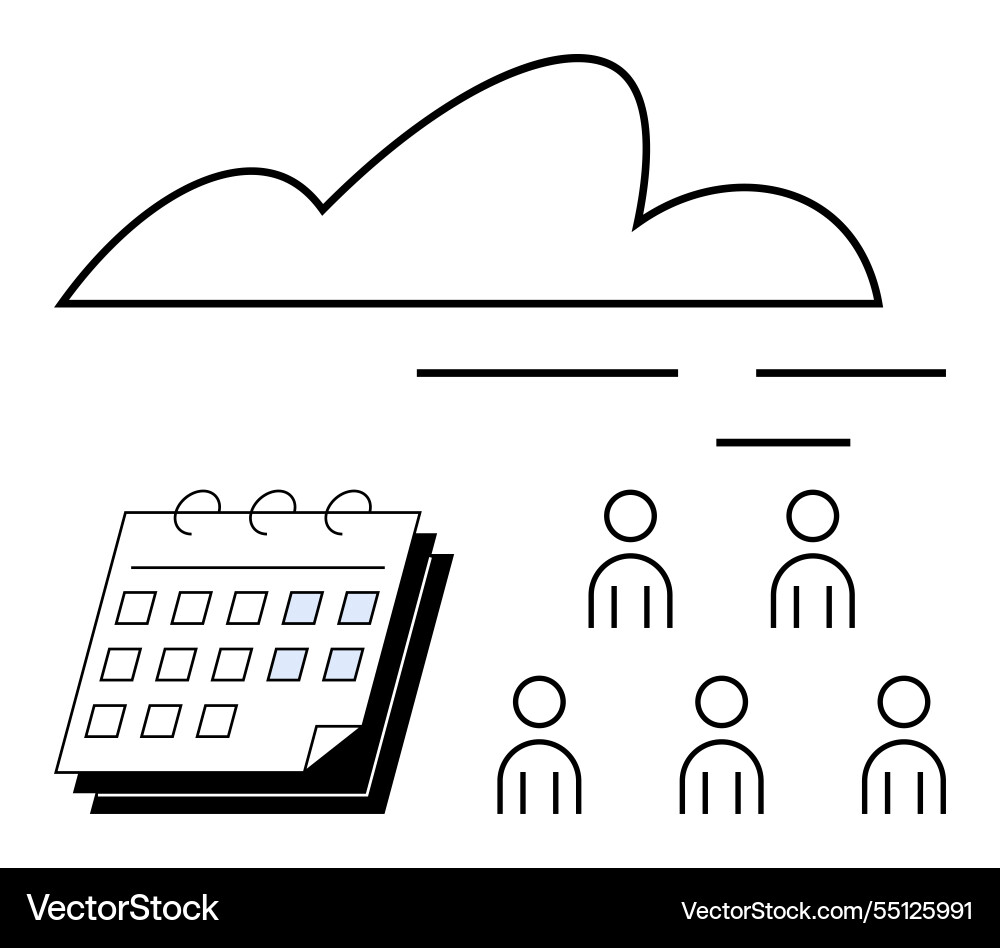 Cloud computing team collaboration with calendar Cloud computing team collaboration with calendar vector image