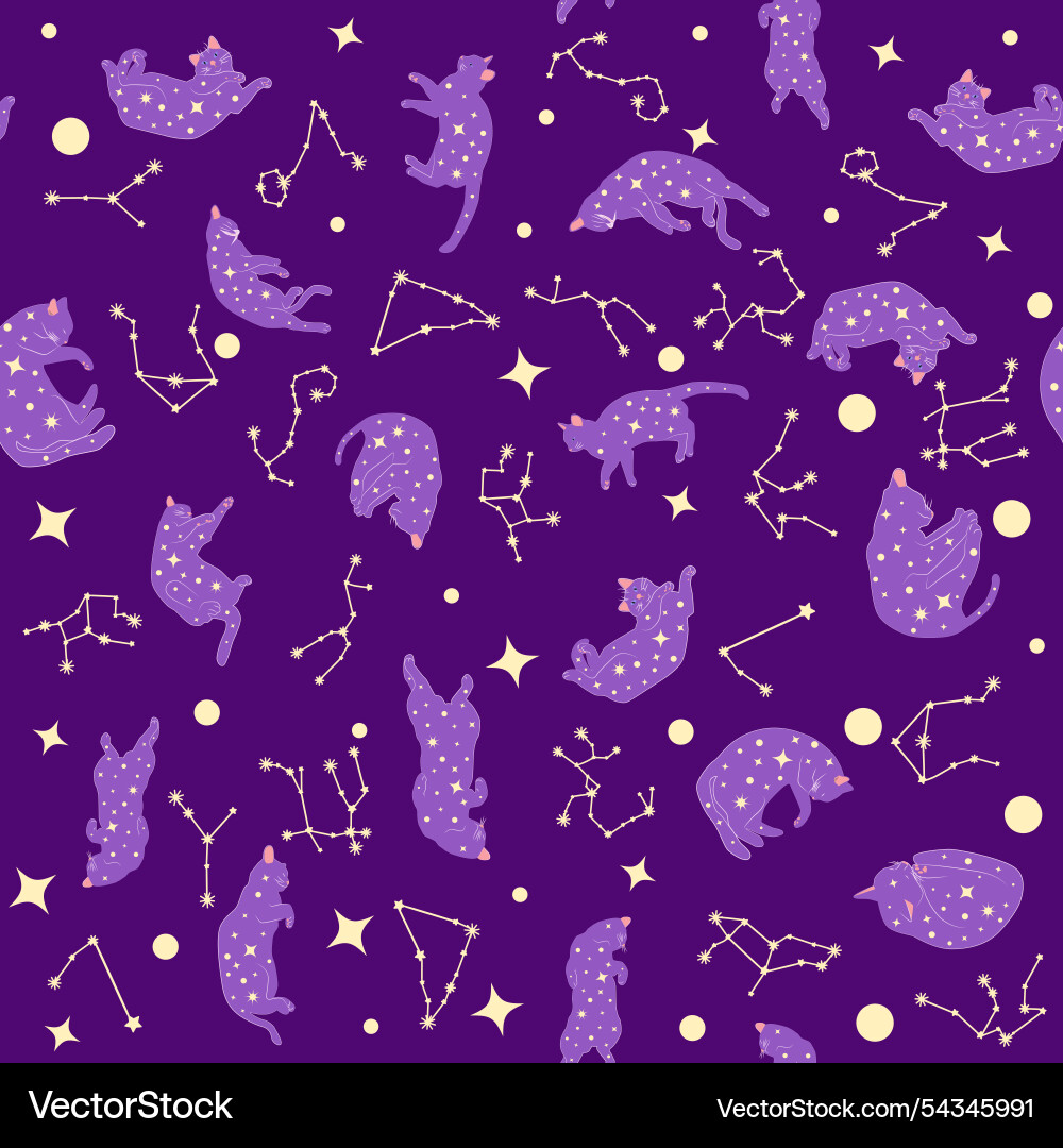 Mystical seamless pattern of cats in boho style Mystical seamless pattern of cats in boho style vector image