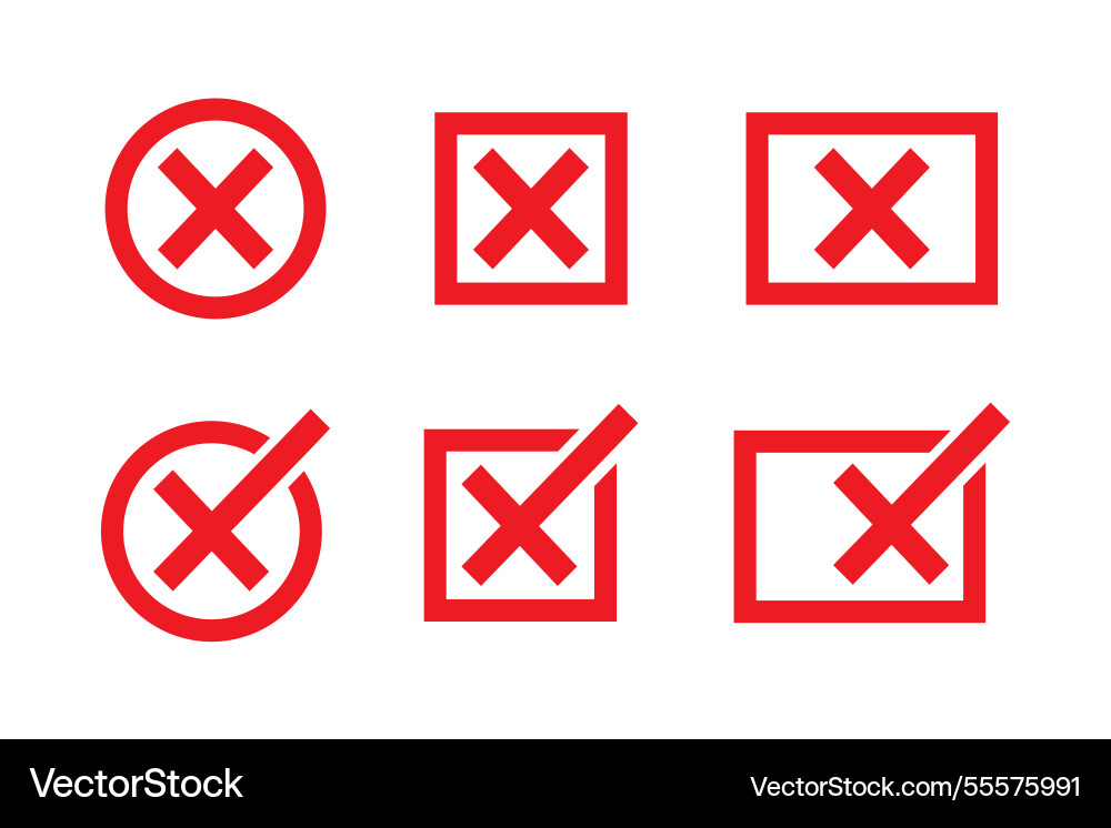 Red cross marks circle box and rectangle icons Vector Image