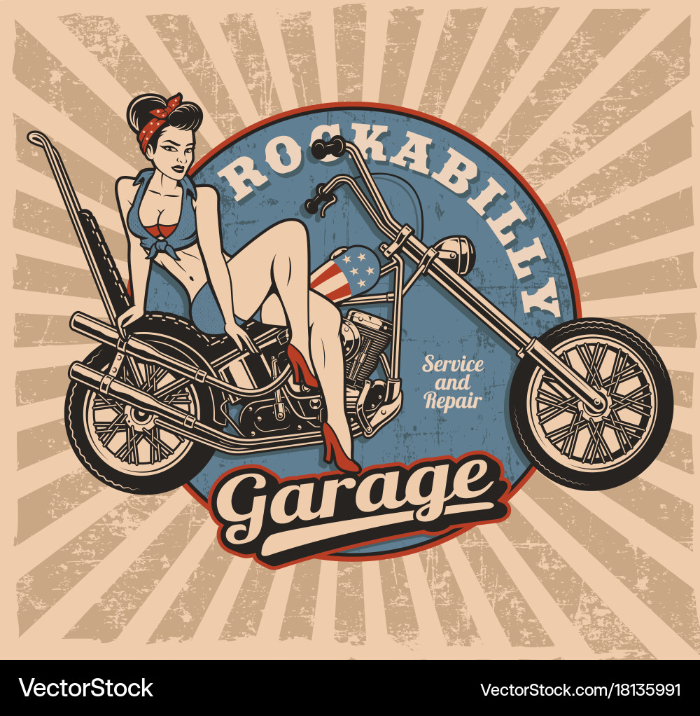 Retro Pin-Up Girl on Motorcycle vector image